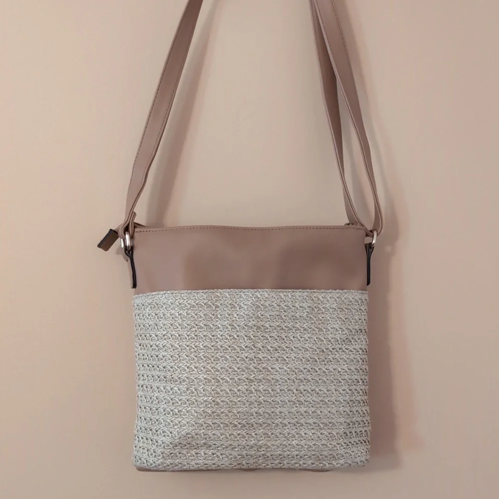 EUC Straw And Vegan Leather Crossbody Bag